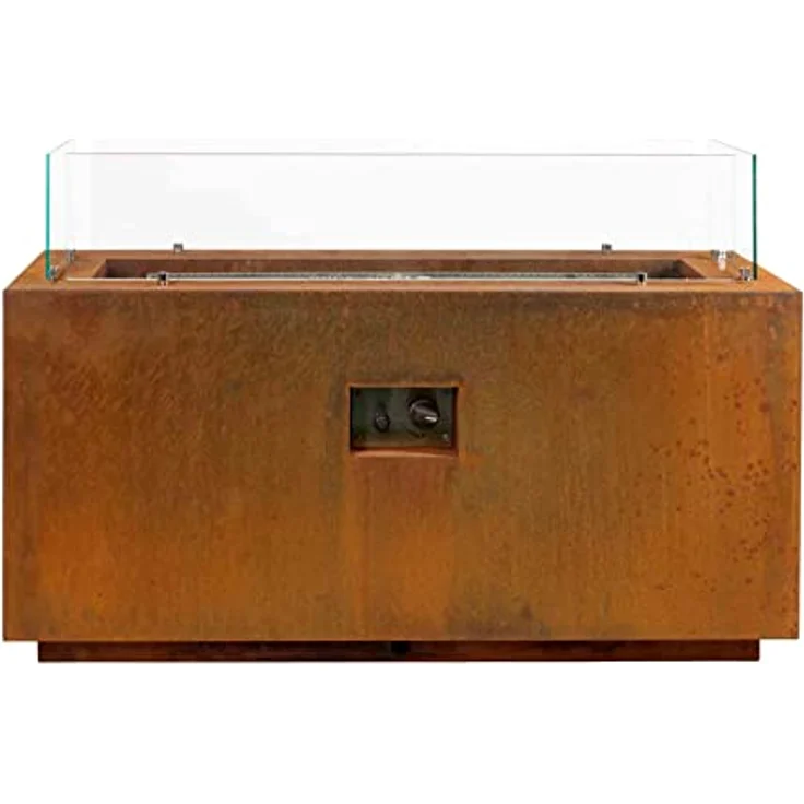 Intergrill Gasfeuerstelle Fire Pit | 125 x 50 x 81,5 cm | Feuerschale für Garten mit Lavasteinen und Glas | Cortenstahl Rostoptik – Bild 1