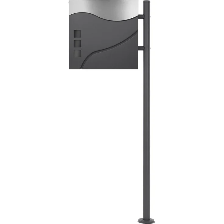 ML-DESIGN Standbriefkasten Anthrazit, Briefkastenanlage mit Zeitungsfach und Standfuß, Edelstahl pulverbeschichtet, Höhenverstellbar 120 cm