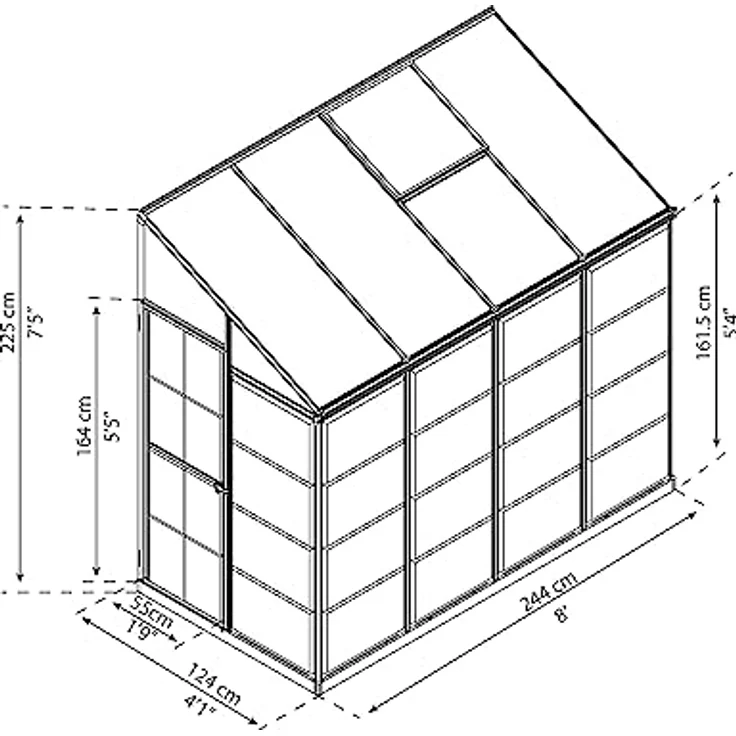 CANOPIA Lean to Alu Anlehngewächshaus Polycarbonat Treibhaus 244X124X225 cm Hybrid Silber - Platzsparendes Gewächshaus mit Aluminiumrahmen und nahezu unzerstörbarem Polycarbonat Dach – Bild 2