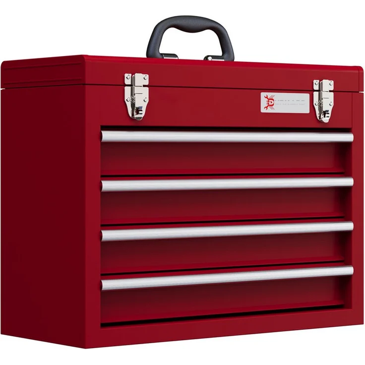 Durhand Werkzeugbox mit 4 Schubladen, oberes Staufach, Handgriff aus Stahl, Rot – Bild 1