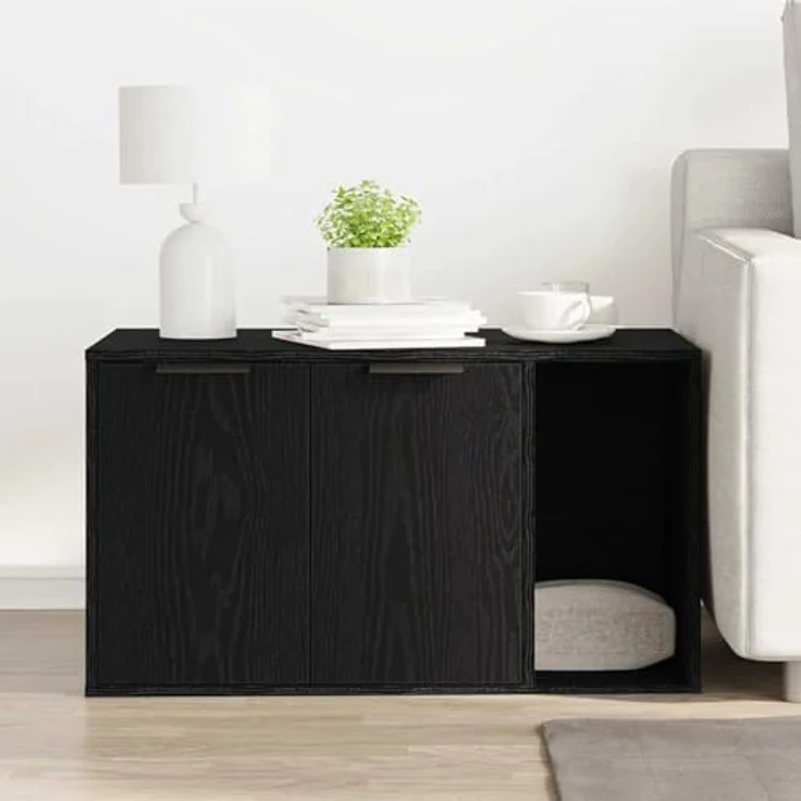 vidaXL Katzentoilette, Katzenmöbel in Schwarz Eichen-Optik, 80x50x45 cm, langlebiger Holzwerkstoff mit verstecktem Design – Bild 3