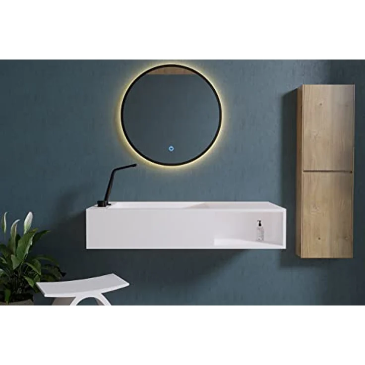 BERNSTEIN Wand-Waschbecken PB2088-100 x 46 x 20 cm Weiß Matt - Mineralguss-Waschtisch Solid Stone - Hänge-Waschbecken mit Ablaufrinne und Ablagefach – Bild 4