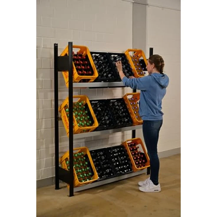 SCHULTE Regalwelt Getränkekistenregal für bis zu 12 Kisten, 180x130x30 cm (HxBxT), Traglast pro Ebene 60 kg, schwarz-silber, Getränkeregal, Bierkistenregal, Flaschenkastenständer, Wasserkistenregal – Bild 2