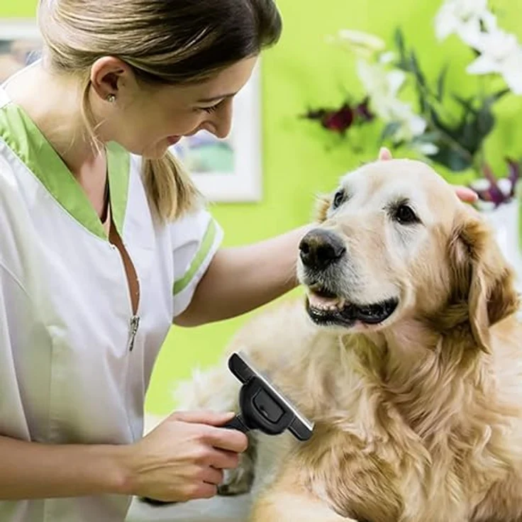 PURLOV Hundekamm Fein Stahlkamm zum Entfernen von Verwicklungen und Knoten für Hunde Katzen Kanninchen Metall 24261, Effektive Unterwolle-Entfernung, Edelstahlklinge, Ergonomisches Design, Schwarz – Bild 3