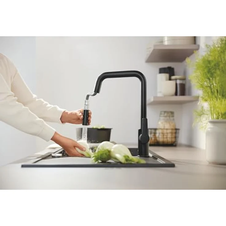 GROHE Start - Einhand- Spültischarmatur (hoher Auslauf, Schwenkbereich 360°, herausziehbare Dual Spülbrause, inkl. Montagewerkzeug), matt schwarz, 306312430 – Bild 5