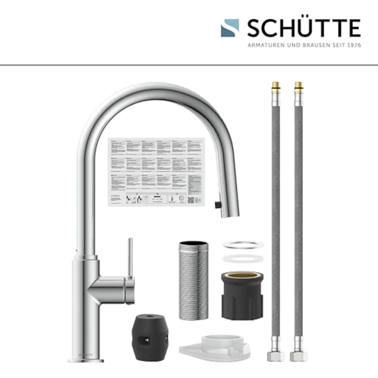 Schütte Spültischarmatur BLACKPOOL, Einhebel-Mischbatterie mit Cold-Start-Funktion, 360° schwenkbar, ausziehbarer Schlauch 150 cm, korrosionsbeständige Anschlussschläuche – Bild 6