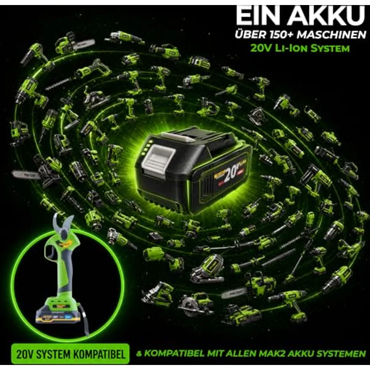 PRO CRAFT ES28Li Akku-Astschere, 20 V Brushless, max. Schnittdurchmesser 25 mm, inkl. 2.0 Ah Akku, Ladegerät und Koffer – Bild 3