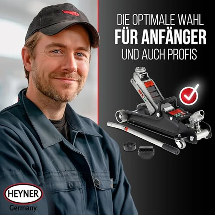 HEYNER® Hydraulik‑Rangierwagenheber Set 2,25 t, für BMW/Mini, 85 mm Einstiegshöhe, Gummiteller Ø 45 mm, pulverbeschichteter Stahl, leicht rangierbar – Bild 8