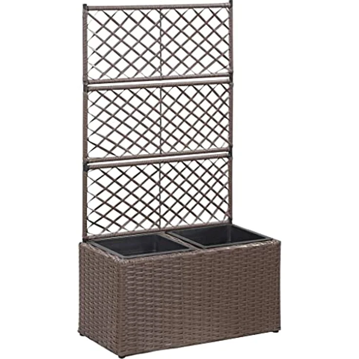vidaXL Hochbeet mit Rankgitter 2 Töpfe 58×30×107cm Poly Rattan Braun – Bild 2