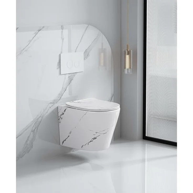 sanicomfort Hänge WC Set Nakia – Spülrandloses, Hygienisches Wand-WC Tiefspüler in Marmor, Modern inkl. Soft-Close WC-Sitz – Bild 3