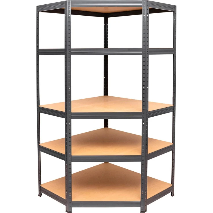 Stier Eck-Fachbodenregal, 5 Fachböden, Tragkraft 250 kg pro Boden, HxBxT 1800x900x450 mm, Graphitgrau