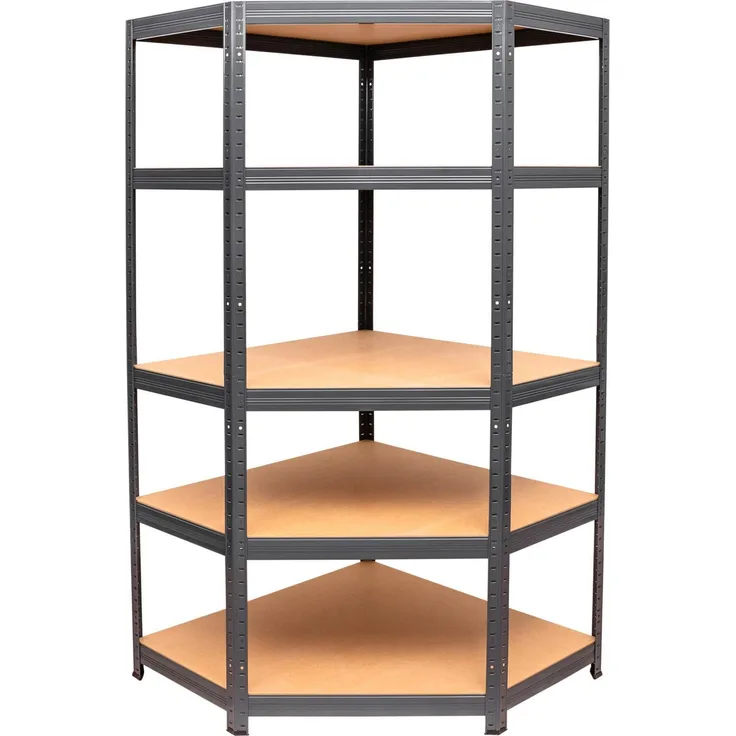 Stier Eck-Fachbodenregal, 5 Fachböden, Tragkraft 250 kg pro Boden, HxBxT 1800x900x450 mm, Graphitgrau
