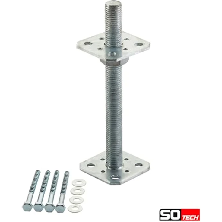 SOTECH Pfostenträger M24, 6er Set, 80 x 80 x 250 mm, Stahl verzinkt, höhenverstellbar, witterungsbeständig – Bild 2