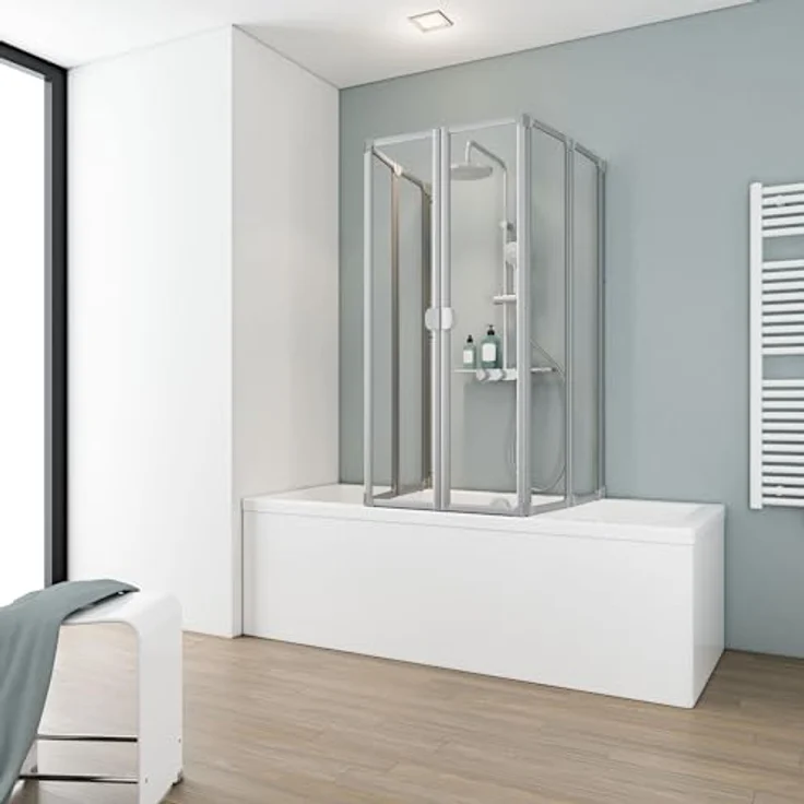 Schulte Duschwand Badewanne faltbar 70-80 cm, 3 mm Sicherheitsglas klar, alunatur, langlebig, D1700 01 50 – Bild 2