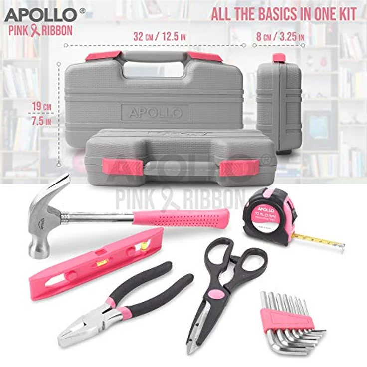 Apollo pinker Werkzeugkoffer mit pinkem Werkzeug Set 39 Teile – Bild 4