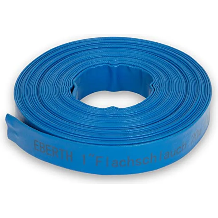 EBERTH 1" Flachschlauch Gartenschlauch, 20m, 25mm Durchmesser, flexibel, widerstandsfähiges PVC, blau, für Pumpen und Bewässerung