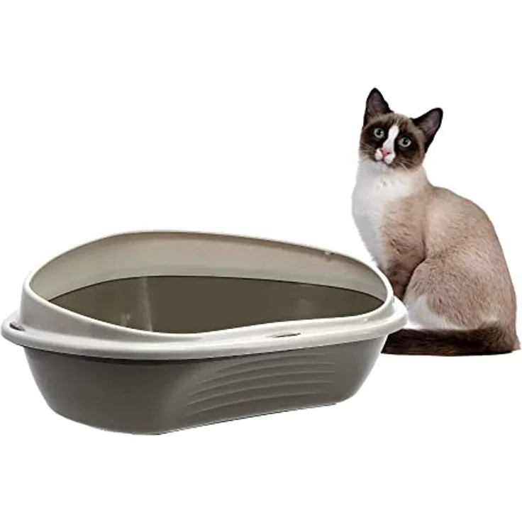 GarPet Katzenklo Ecke klein Eck Katzentoilette mit Rand ohne Deckel offen grau Katzen WC Ecktoilette