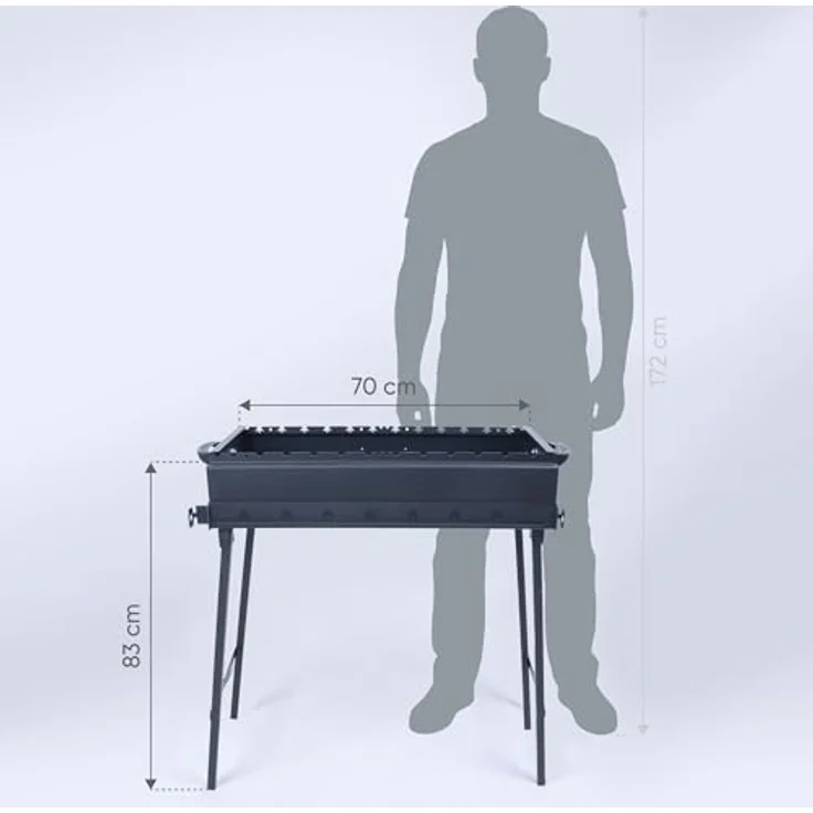 SchaschlykOFF Klappgrill Mangal 70 cm, faltbar aus 2 mm Stahl für 12 Spieße, inkl. Grillzange, BBQ Holzkohlegrill mit tiefer Brennkammer – Bild 2