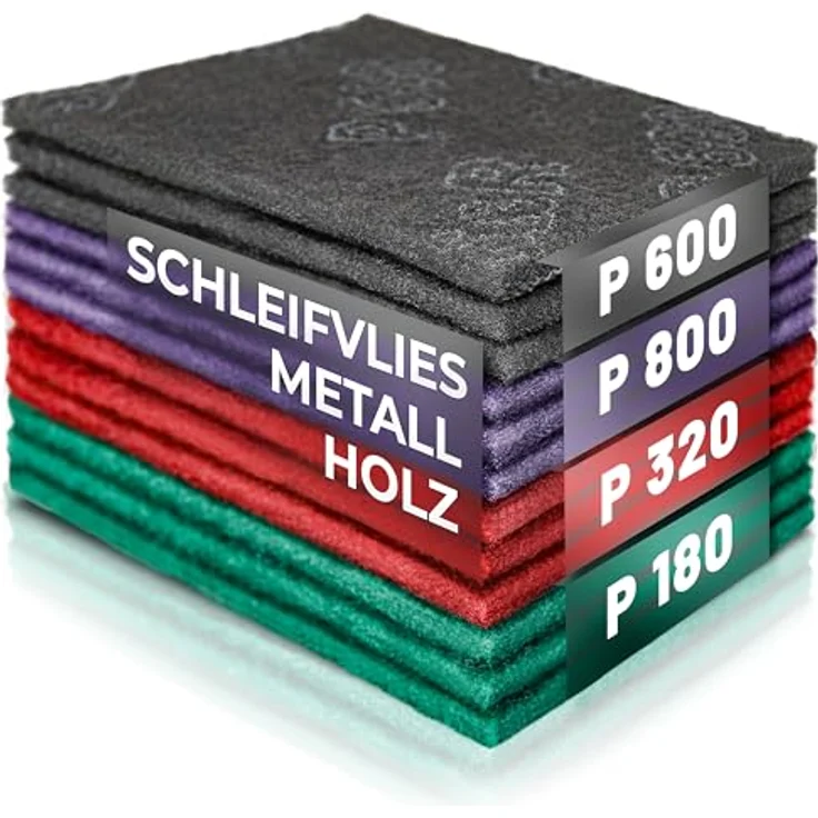S&R Schleifvlies-Pads – 12er Set mit Körnungen P180-P320-P600-P800, Schleifvlies für Metall, Holz, Stahl & Edelstahl, flexibel einsetzbar zum Schleifen & Polieren – Bild 1