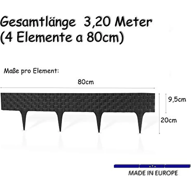 3,2 m Rasenkante mit 4 Elemente á 81 cm Biegbarer Kunststoff in Rattan-Design Be – Bild 5