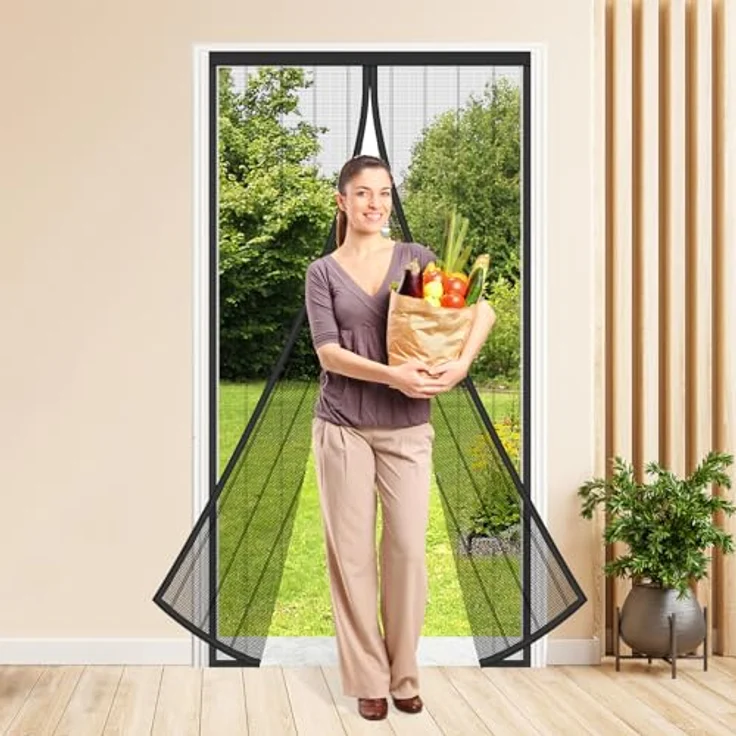 MYCARBON Fliegengitter Balkontür Magnet, 110x220cm Insektenschutz mit starken Magneten, 3.8cm Klebestreifen, ohne Bohren, schwarz – Bild 5
