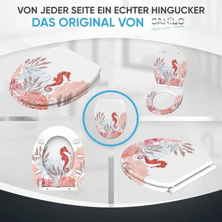 Sanilo WC Sitz Top Fix Sea Horse, bruchsicherer Holz-Toilettensitz mit Absenkautomatik, antibakterieller Beschichtung und einfachem Montagematerial – Bild 7