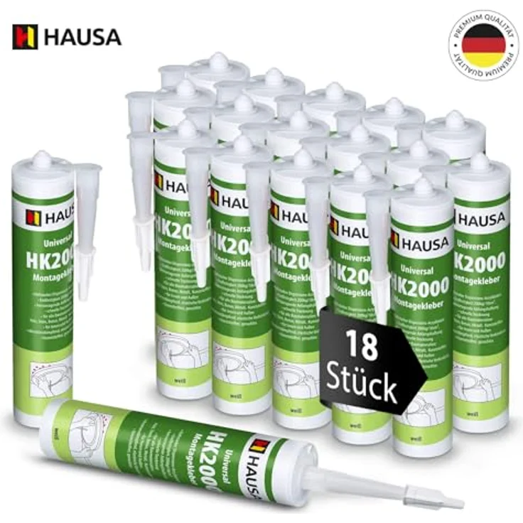 Hausa Montagekleber HK2000 18x 540g extra starker Acryl-Kleber weiß für Innen & Außenbau Styropor Leisten elastisch überstreichbar – Bild 2