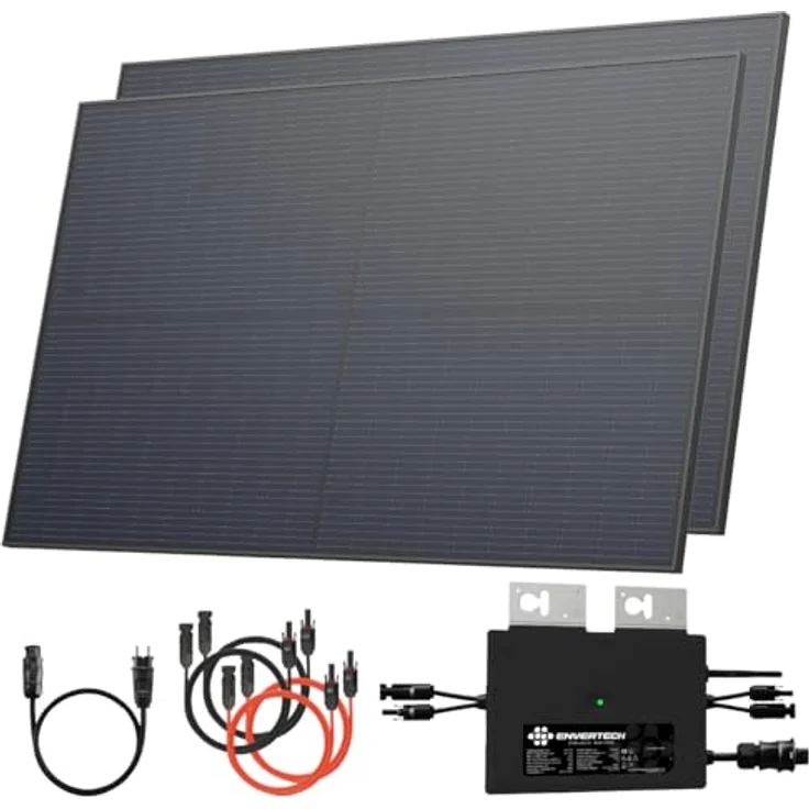 Solarway® 1000W Balkonkraftwerk, Komplettset mit 2 x 500W Bifazialen Solarmodulen in BLACK, 800W Wechselrichter von Envertech, WiFi-Überwachung, genehmigungsfrei – Bild 1