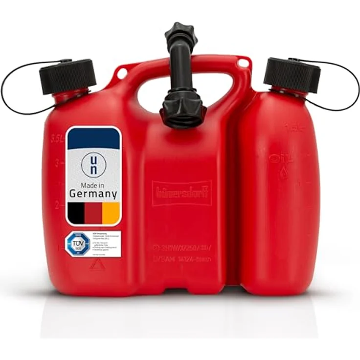 hünersdorff PROFI Doppelkanister - Kombikanister für Kraftstoff und Öl mit Kindersicherung und Auslaufrohr, 3 + 1,5 Liter, rot, UN-Zulassung, Made in Germany – Bild 10
