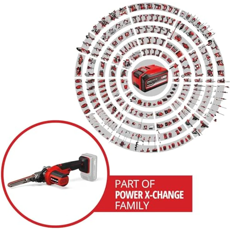 Einhell Akku-Bandfeile TE-BF 18 Li-Solo Power X-Change (18 V, bis 1.700 m/min, 2x Schleifarme 9 mm und 13 mm, inkl. 12x Schleifbänder) – Bild 2