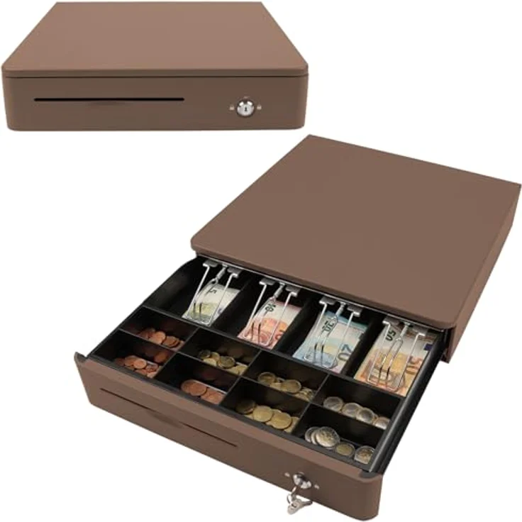 OLYMPIA M 405 Mokka, Kassenlade mit 8 Münz- & 4 Scheinfächern, elektrischer Unterbau aus Vollmetall, Schloss & RJ11/RJ12-Anschluss – Bild 1