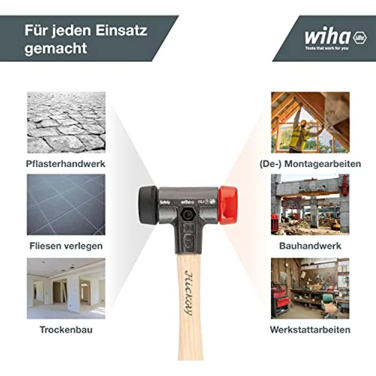 Wiha Safety Schonhammer - Hammer mit Härtegrad 5 - schwarz, orange transparent - Kunststoffhammer rund, Gewicht 640 g, Länge 325 mm, Ø 40 mm – Bild 5
