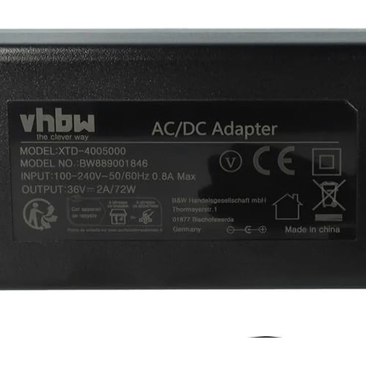 vhbw Ladegerät für Bosch DualBattery 1250 und PowerPack 300, kompatibel mit 36 V Li-Ion E-Bike Akkus, 72 W, 220 cm Kabellänge – Bild 5