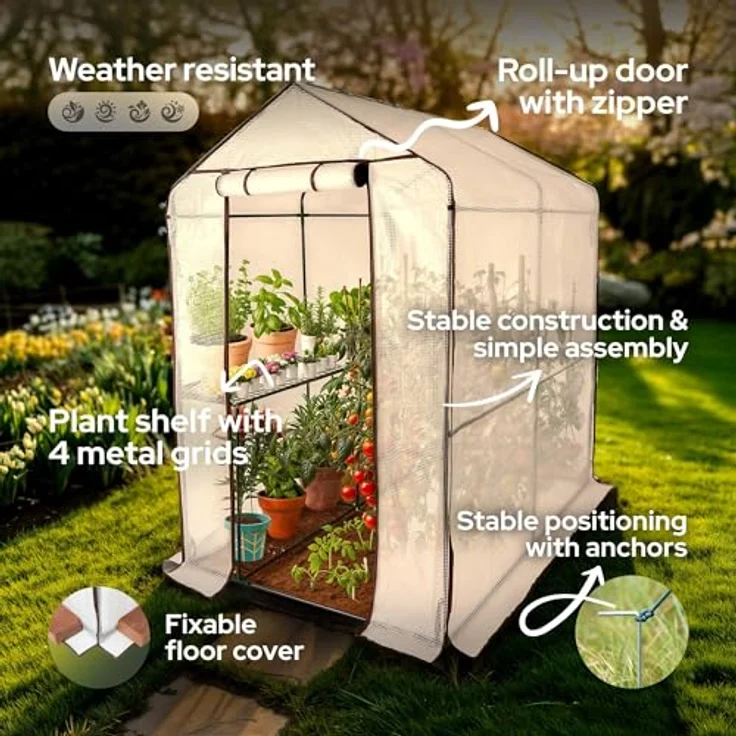 Arebos Premium Foliengewächshaus mit 2 Ebenen - 120 x 186 x 190 cm - Platzsparend, Stabil & Einfach zu Montieren – Bild 2