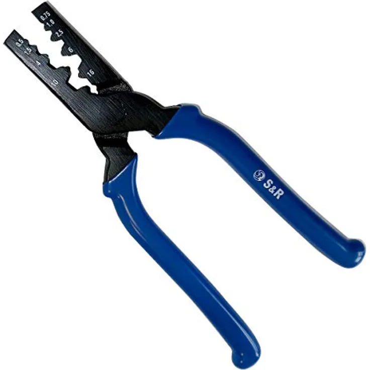 S&R Crimpzange Kabelschuh-Presszange für Aderendhülsen 0.75-16mm² Quetschzange Klemmzange Handpresszange 190mm, präzises Crimpen, vielseitiges Elektriker-Werkzeug, ergonomisches Design, hochwertige Verarbeitung, komplette Profi-Lösung