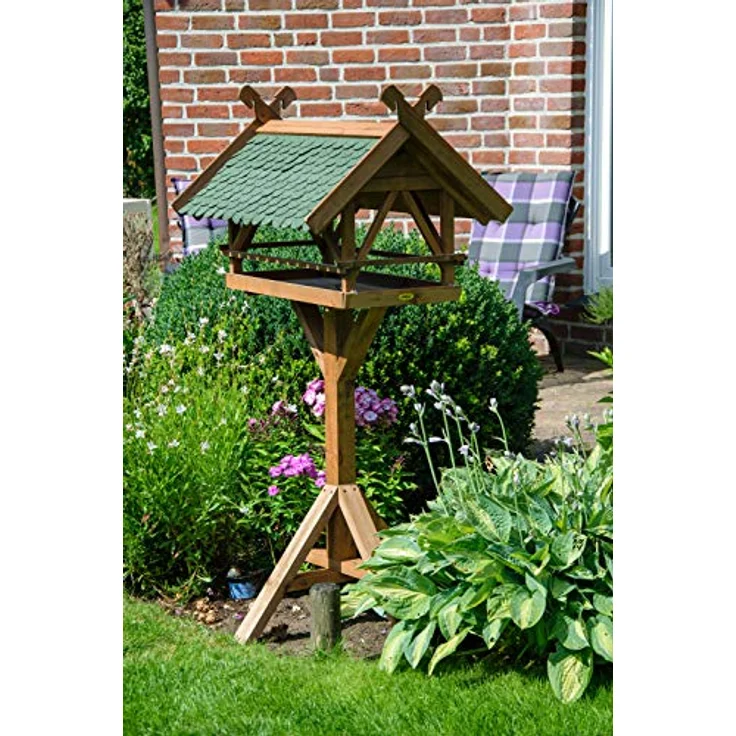 LUXUS-VOGELHAUS 49005e Vogelvilla XXL - Vogelfutterhaus Westfalen - Vogelhaus inkl. Ständer - Futterstation aus Holz mit Bitumen 78 x 62 x 148 cm - Dunkelbraun – Bild 4