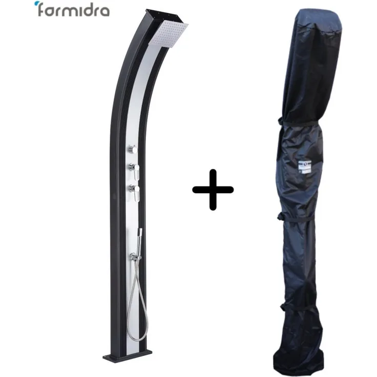 Jilong Hybride Dusche Dada Curve 40L Anthrazit / Gebürstetes Aluminium, Solardusche mit Warmwasseranschluss und Fußspülung