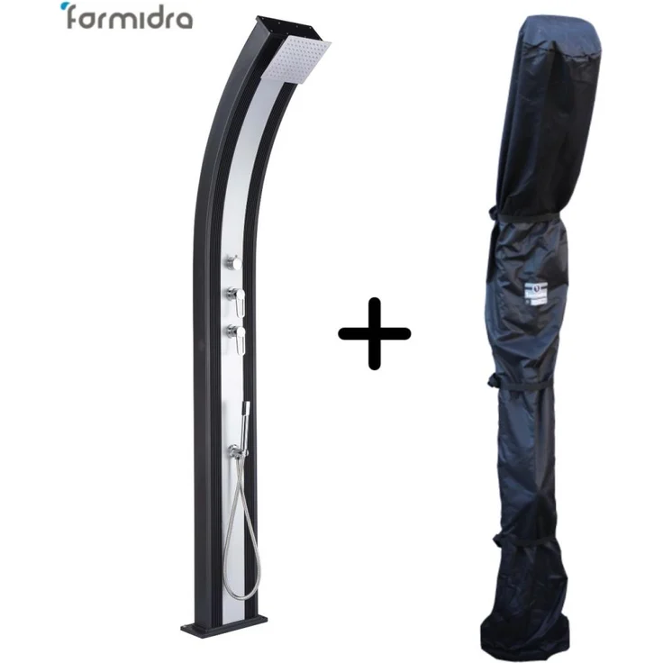 Jilong Hybride Dusche Dada Curve 40L Anthrazit / Gebürstetes Aluminium, Solardusche mit Warmwasseranschluss und Fußspülung