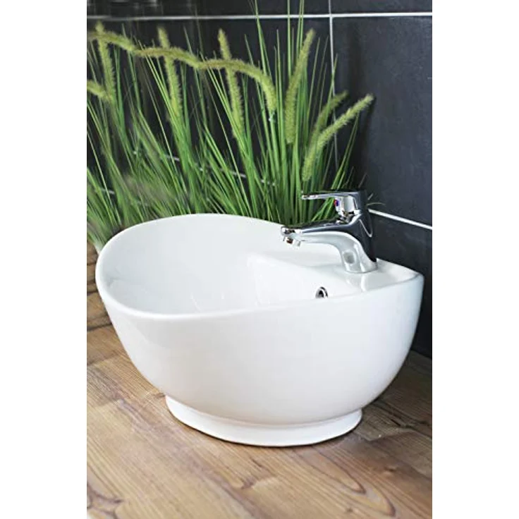 Arnusa Aufsatzwaschbecken 60x40 Oval Weiß aus Sanitärkeramik, für Standard DIN Ablaufgarnituren geeignet - Preisvergleich – Bild 2