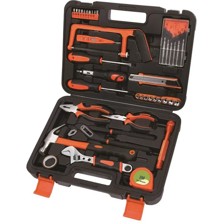 P & K Werkzeugkoffer 40-teilig Werkzeugset (40 St) - Hammer, Zangen, Maßband, Cutter, Inbusschlüssel, Stecknüsse, Stromprüfer, Säge, Taschenlampe - P & K