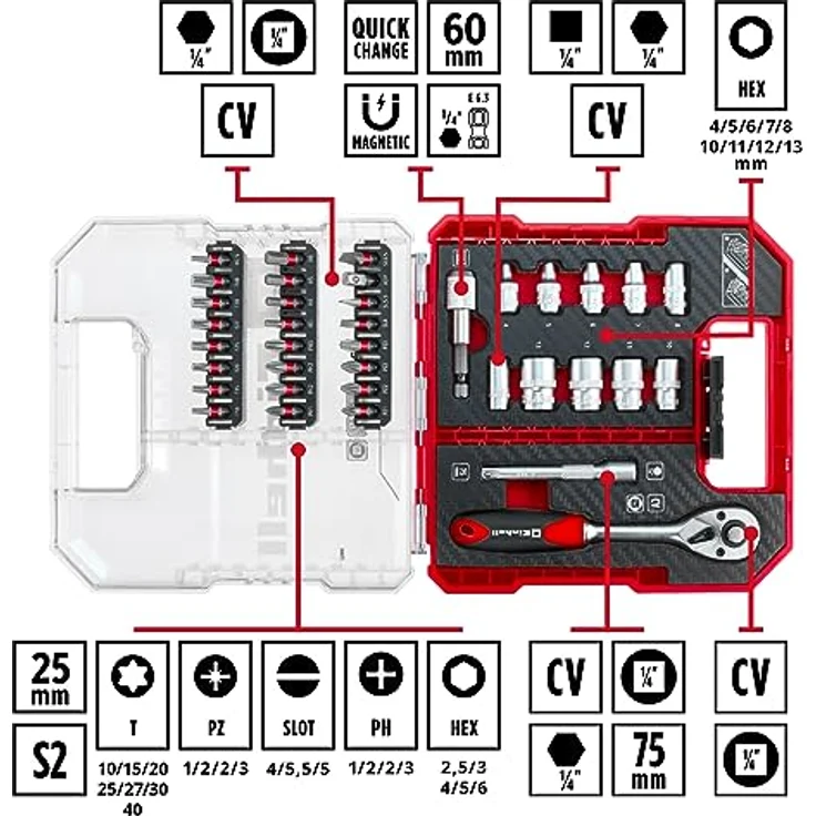 Einhell Bit-Set L-CASE, 37-tlg. Bit- und Ratschen-Set mit 25-mm-Bits, 72-Zahn-Umschaltknarre und praktischer Aufbewahrungsbox – Bild 2
