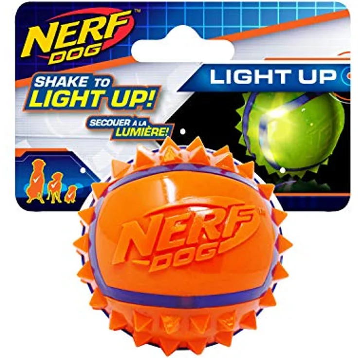 NERF Nerf Dog LED-Spike-Ball, Tierspielzeug aus robustem TPR mit LED-Beleuchtung, ideal zum Werfen und Apportieren