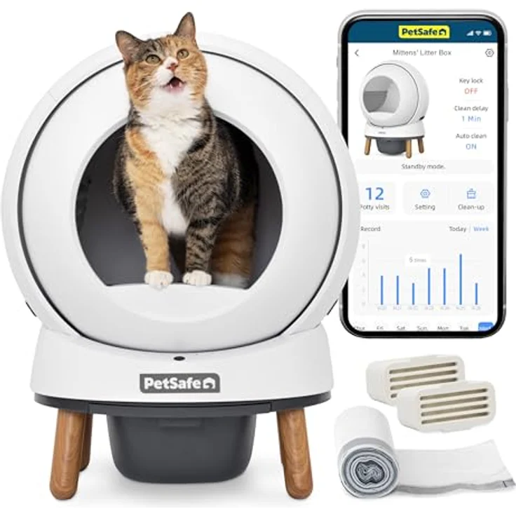 PetSafe ScoopFree SmartSpin Selbstreinigende Katzentoilette – Moderne Geruchskontrolle – App-gesteuert mit Gesundheitsüberwachung – Für Jede Streu geeignet – Bis zu 2 Wochen automatische Reinigung – Bild 1