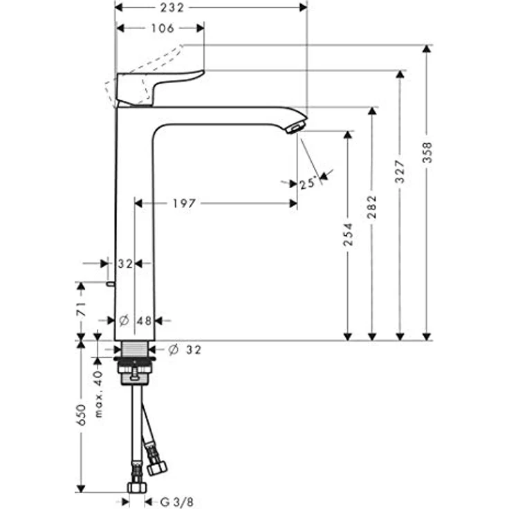 hansgrohe Metris 260 Spültischarmatur, chrom, mit Normalstrahl und Zugstangen-Ablaufgarnitur, für Waschschüsseln – Bild 8