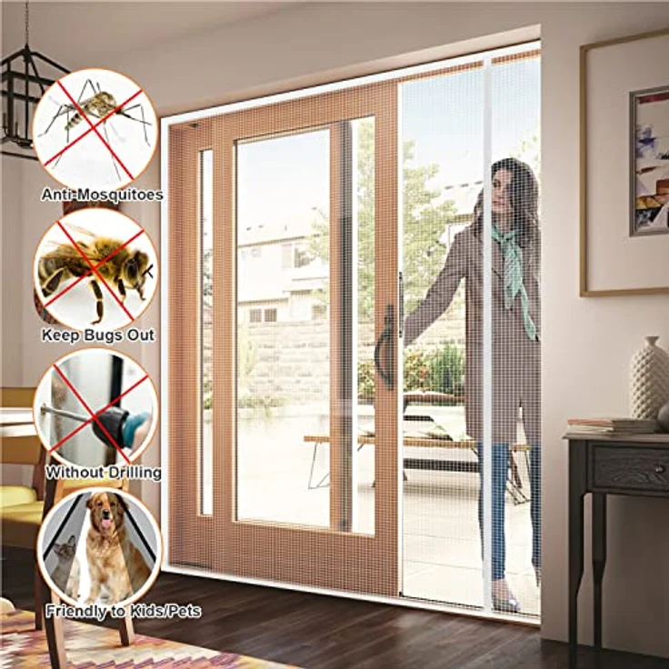 Risareyi Fliegengitter Tür 70x240cm, Seitliche Öffnung Magnet, Verstärktes Fiberglas Netz, Weiß, Ohne Bohren, Insektenschutz für Haustür und Balkontür – Bild 2