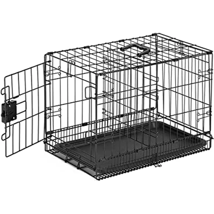 Amazon Basics Zusammenklappbarer Hundekäfig aus Metalldraht mit Bodenschale, Einzeltür, 56 cm, schwarz – Bild 4