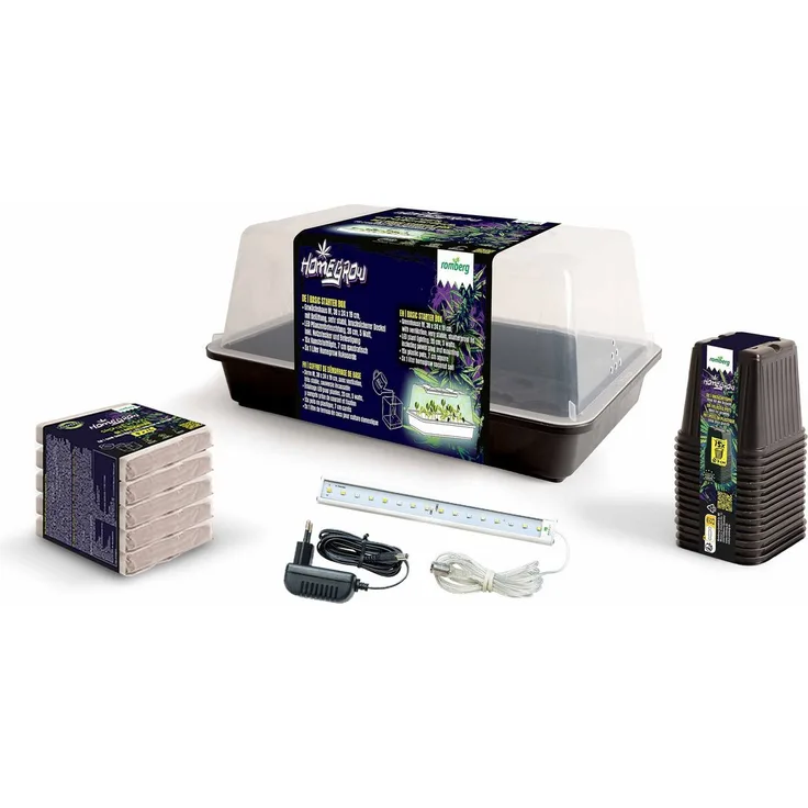 Romberg Homegrow Basic Starter Box, Anzuchtset mit belüftetem Gewächshaus, 5 W LED-Beleuchtung und Premium Anzuchtsubstrat, Made in Germany