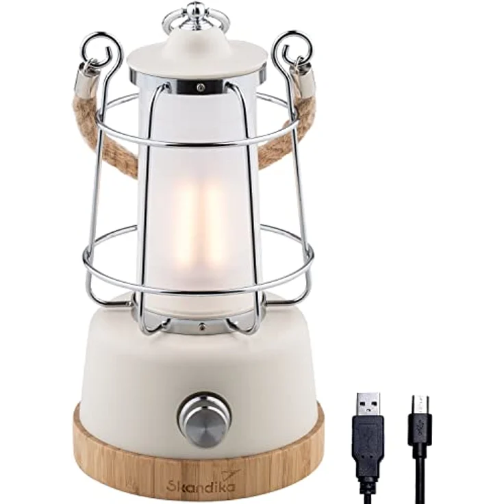 Skandika LED-Lampe Kiruna | Retro Outdoor Campinglampe mit Powerbank, stufenlos dimmbar, kabellos, Akku, aufladbar, USB, warm- und kaltweiß, 75h Leuchtzeit (Kiruna weiß) – Bild 1