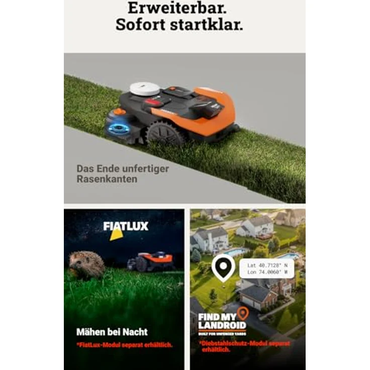 Worx Mähroboter 'Landroid Vision Cloud WR318E', RTK Cloud Positionierung, für Rasenflächen bis 1800 m², KI-gestützte Kartierung, V-SLAM-Technologie, schnitthöhenverstellbar – Bild 7