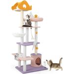 KOMFOTTEU Kratzbaum, mehrstufiger Katzenbaum mit Sisalkratzpfosten, lila & pink